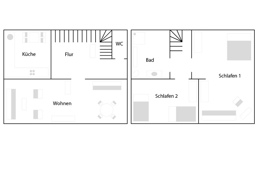 Ferienhaus Grundrisse Erdgeschoss und Dachgeschoss